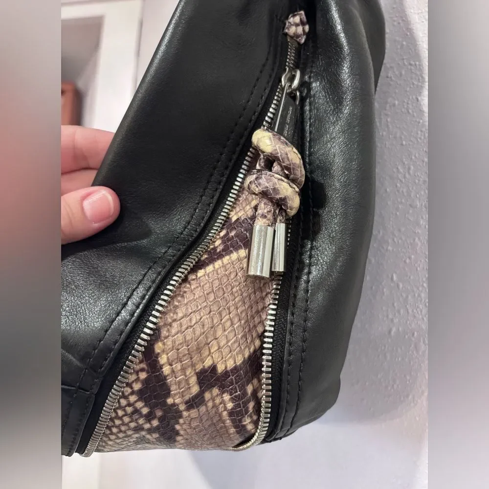 Michael Kors Isabel large convertible black leather shoulder bag snakeskin